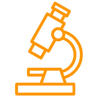 Orange outline of a microscope on a white background